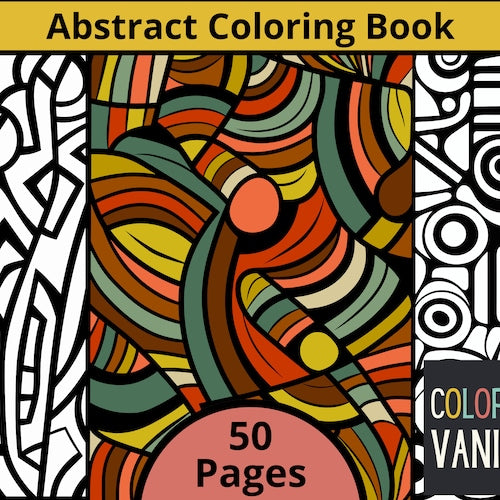 Digital Abstract Coloring Book for Adults and Children, Procreate, Art Therapy Worksheets, Stress Reliever, 50 Pages