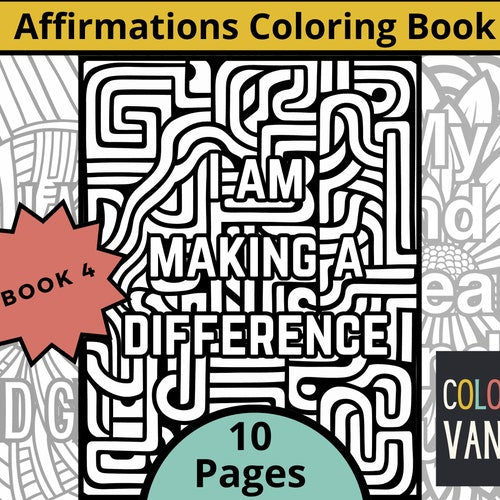 Book 4, PDF and PNG, Positive Affirmations Coloring Book for Adults and Teens, Procreate, Art Therapy Worksheets,10 Pages
